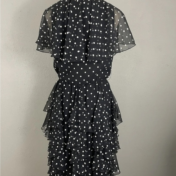Vtg Pat Richards Michael Maiello Black Polka Dot Dress 10 Ruffle Party Sheer Slv - Picture 4 of 7